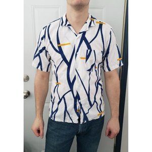 Vintage 80s/90s Funky White and‎ Blue Button Down